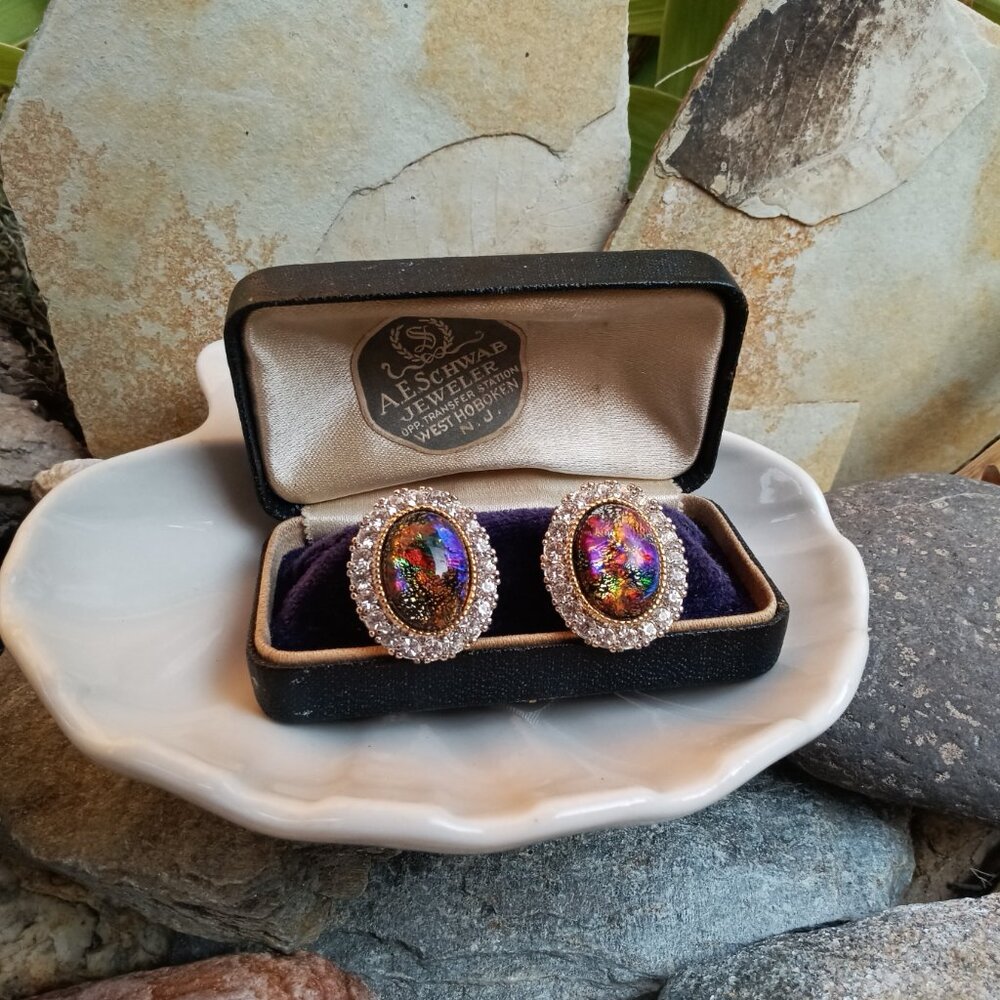 1960's D'Orlan Art Glass Opal Earrings - Picture 3 of 6